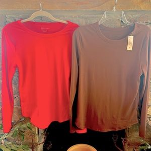 Two NWT Long Sleeve T Shirts Red (L) & Brown (XL) Great Under Sweaters or Shirts